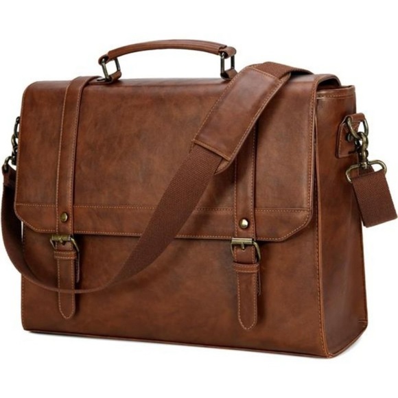 Messenger Bag for Men Vintage Brown Leather Laptop Briefcase